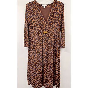 Charter Club Size M Stretch 3/4-Sleeve Faux-Wrap Belted Maxi Dress Cheetah Print